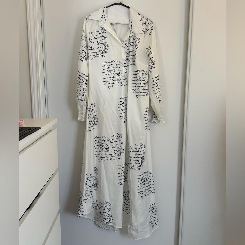 White Script Maxi Dress